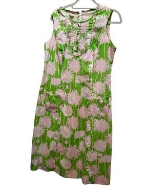 The Lilly Lilly Pulitzer 1960s vintage pink green peonies shift midi dress M